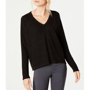 NWT INC Black Ribbed Sleeve Long Sleeve V Neck